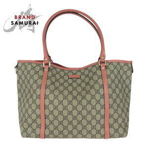 GUCCI pink gray GG Supreme canvas leather tote bag shoulder